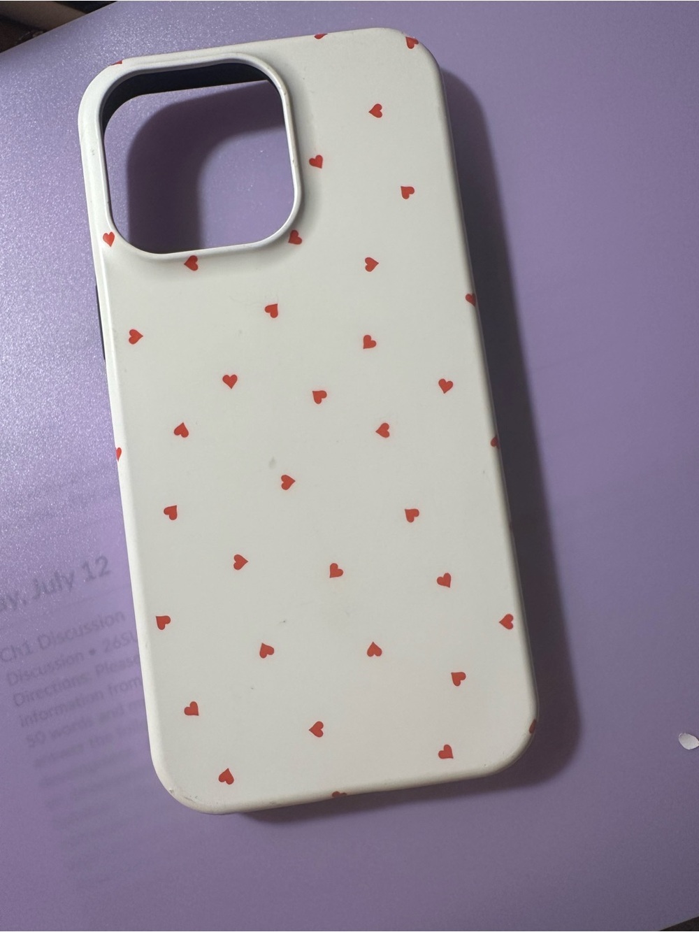 White Phone Case with Red Heart Print - Slim Protective Cover